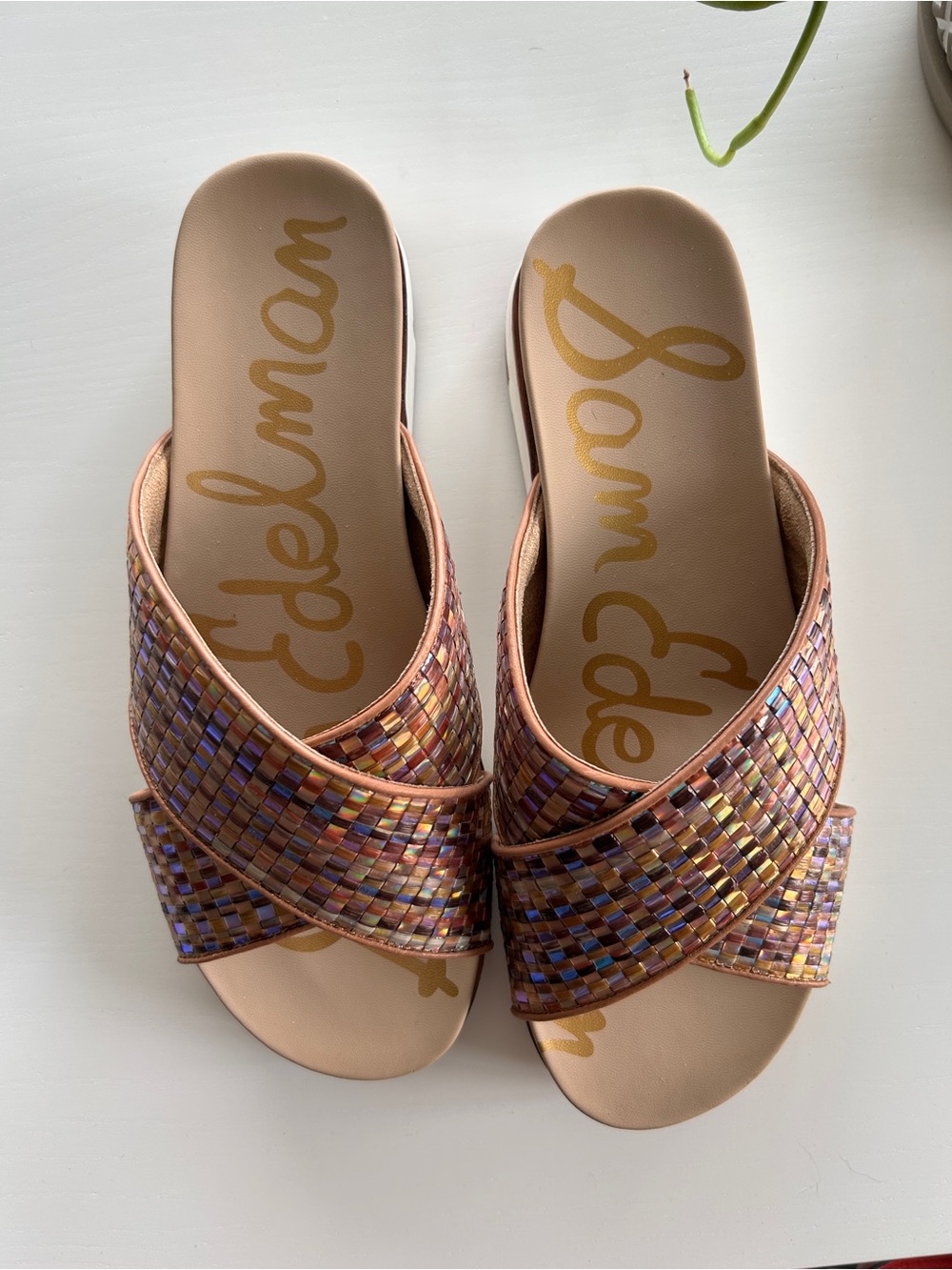 Sam Edelman Multicolor Metallic Woven Slide Sandals wide width